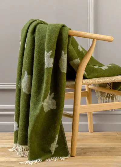 Sheep Reversible Wool Throw in Green and Grey